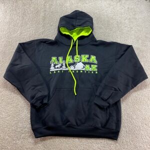Tipsy‎ Alaska Last Frontier Hoodie Mens Medium Black Neon Green Souvenir Graphic